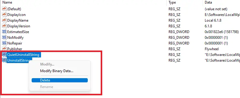 Select both registries and Click Delete