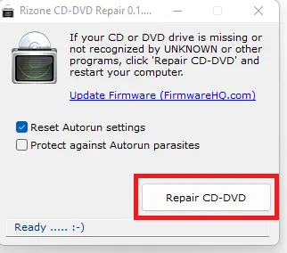 Click Repair CD-DVD