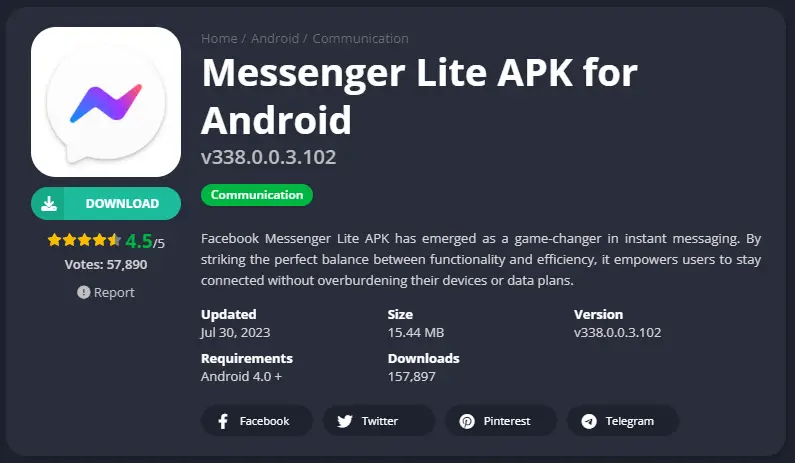 Download Messenger Lite APK - Fix Can't Install Messenger Error on Play Store
